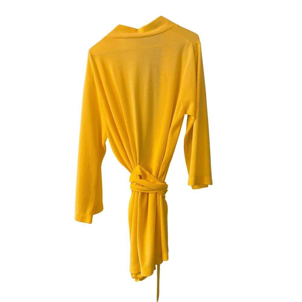 Sherry Terrycloth Vintage 70s Robe Kimono Wrap Bathrobe Yellow Large
